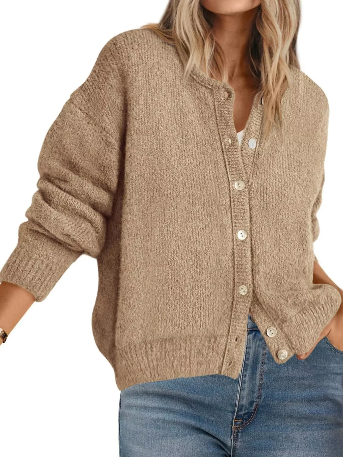 Button-down Dropped Shoulder Cardigan (2)