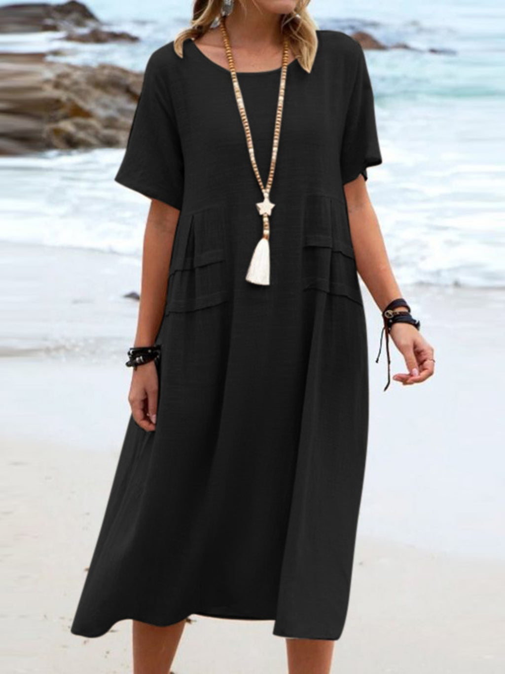 Full Size Casual Linen Blend Midi Dress Plus (6)