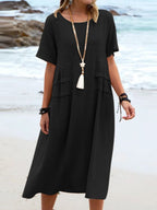 Full Size Casual Linen Blend Midi Dress Plus (6)