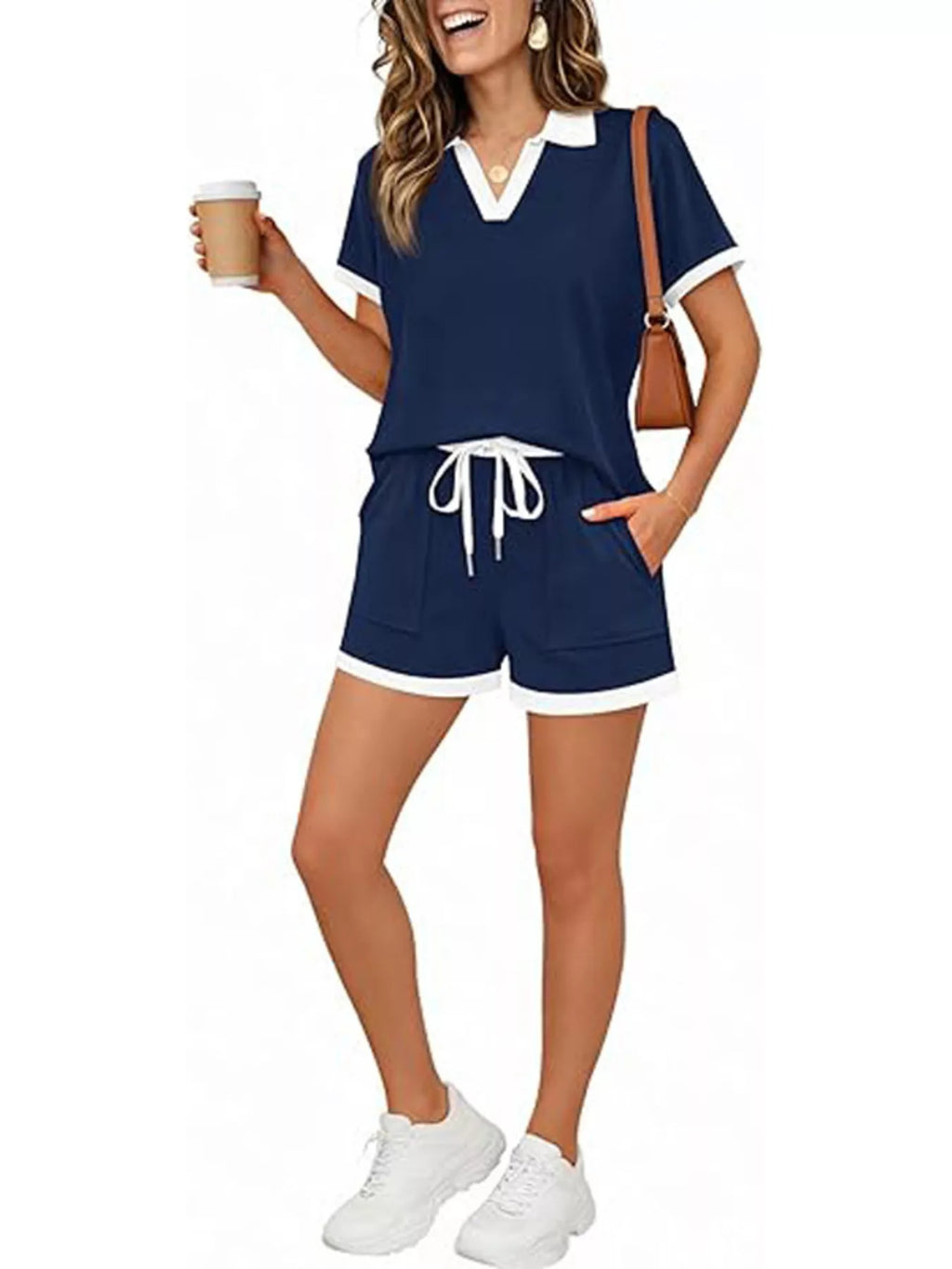 Polo Collar Short Sleeve Top Shorts Set (6)