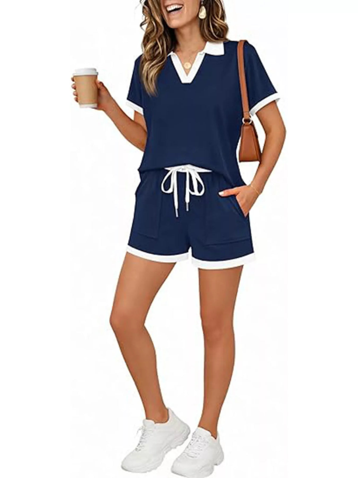 Polo Collar Short Sleeve Top Shorts Set (6)