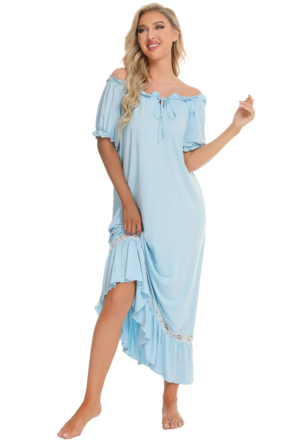 Lace Detail Short Sleeve Lounge Dress (4)