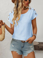 Eyelet Round Neck Short Sleeve Top (15)