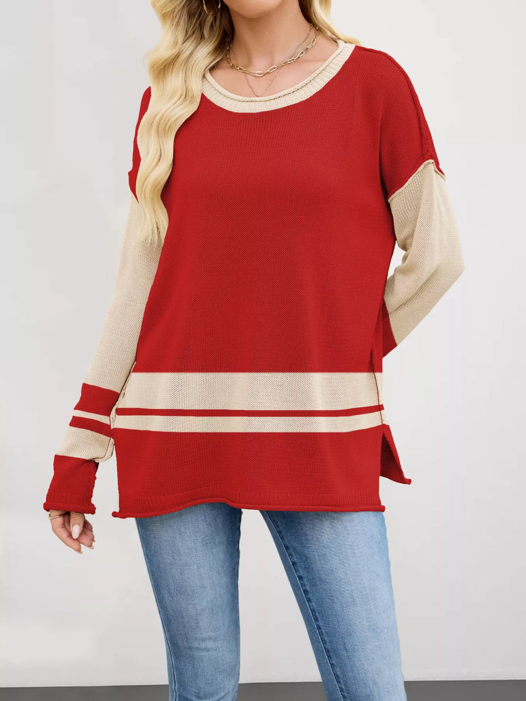 Block Side Slit Sweater