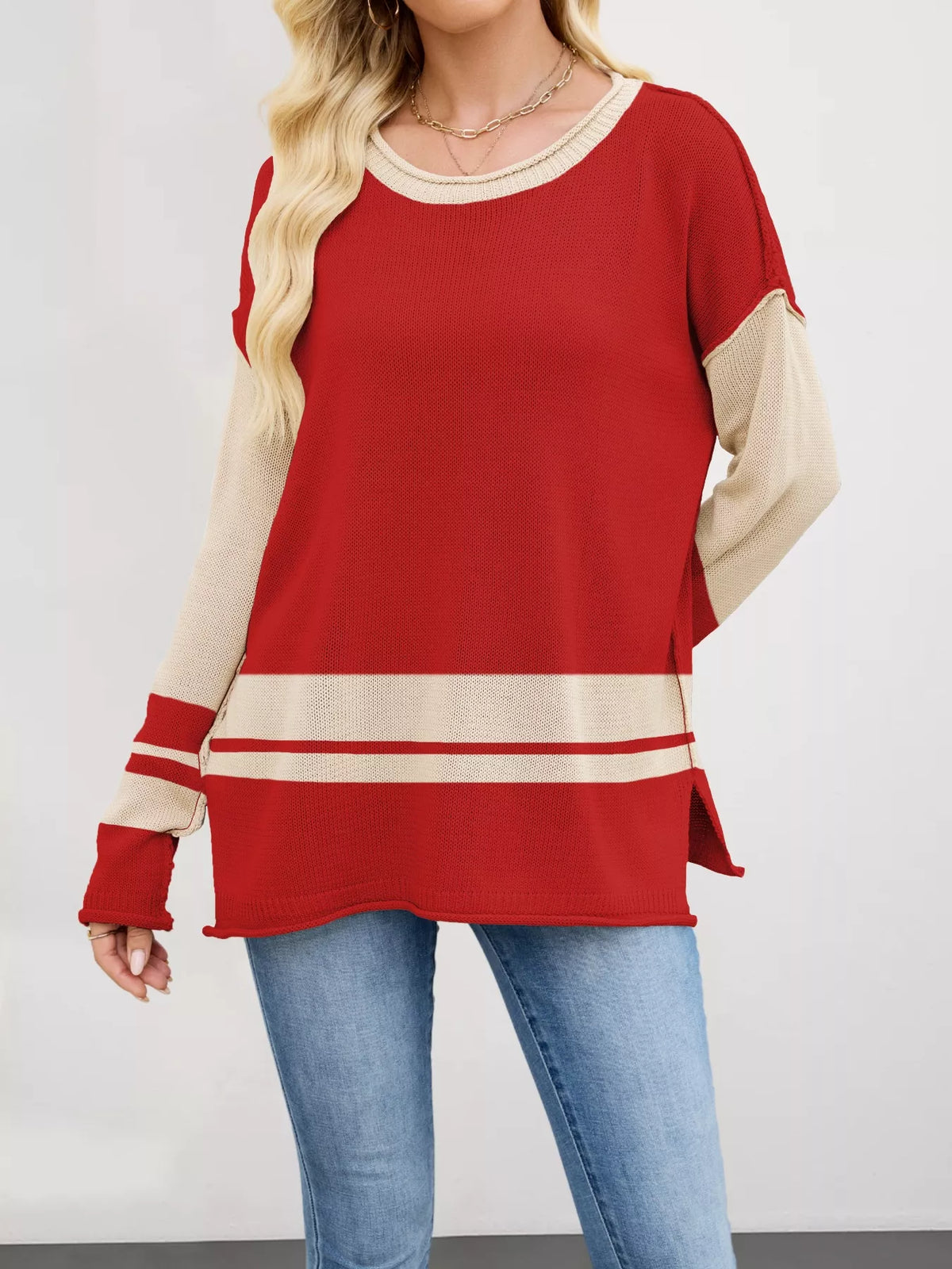 Block Side Slit Sweater