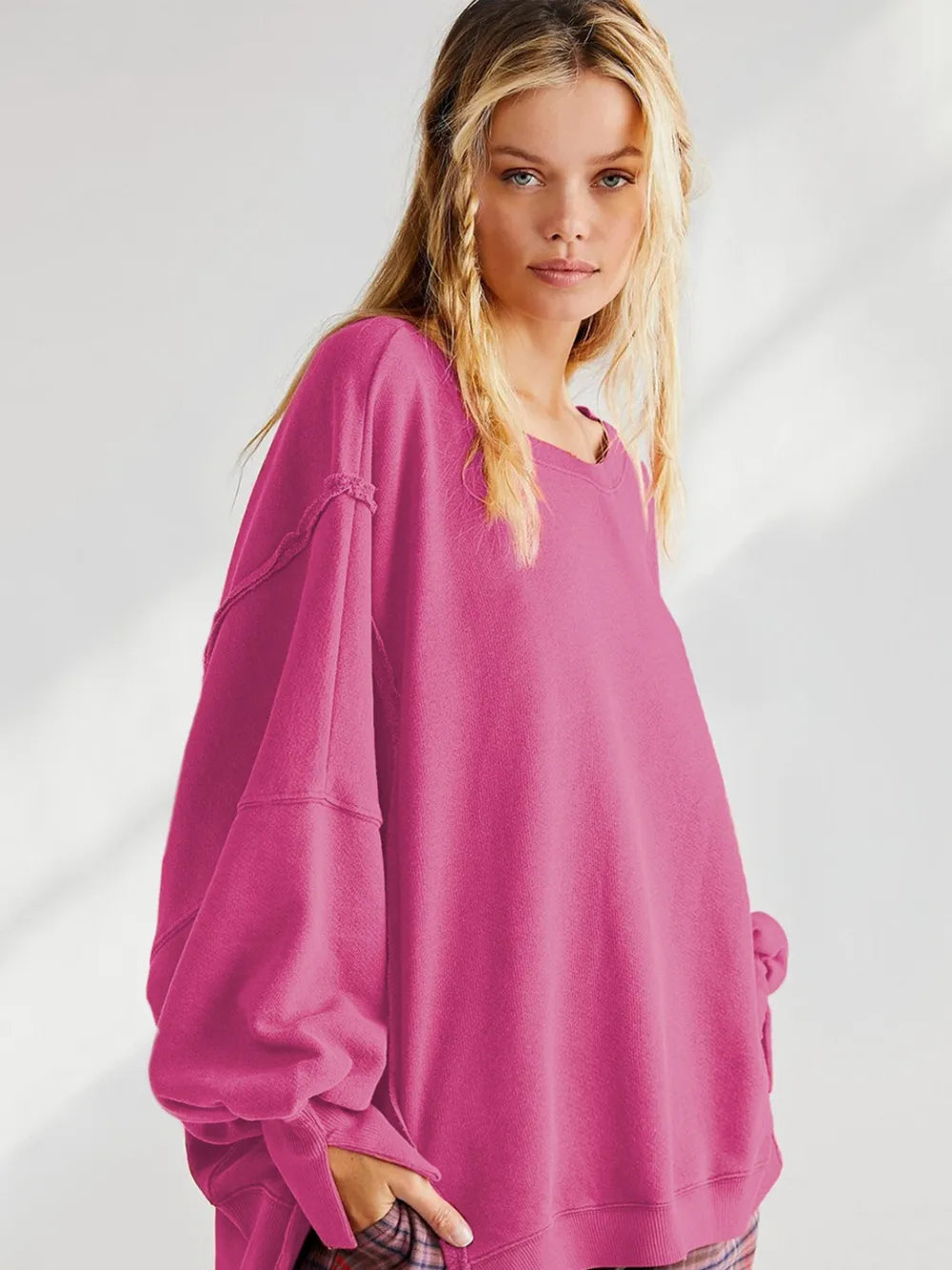 Slit Round Neck Dropped Shoulder T-shirt (14)