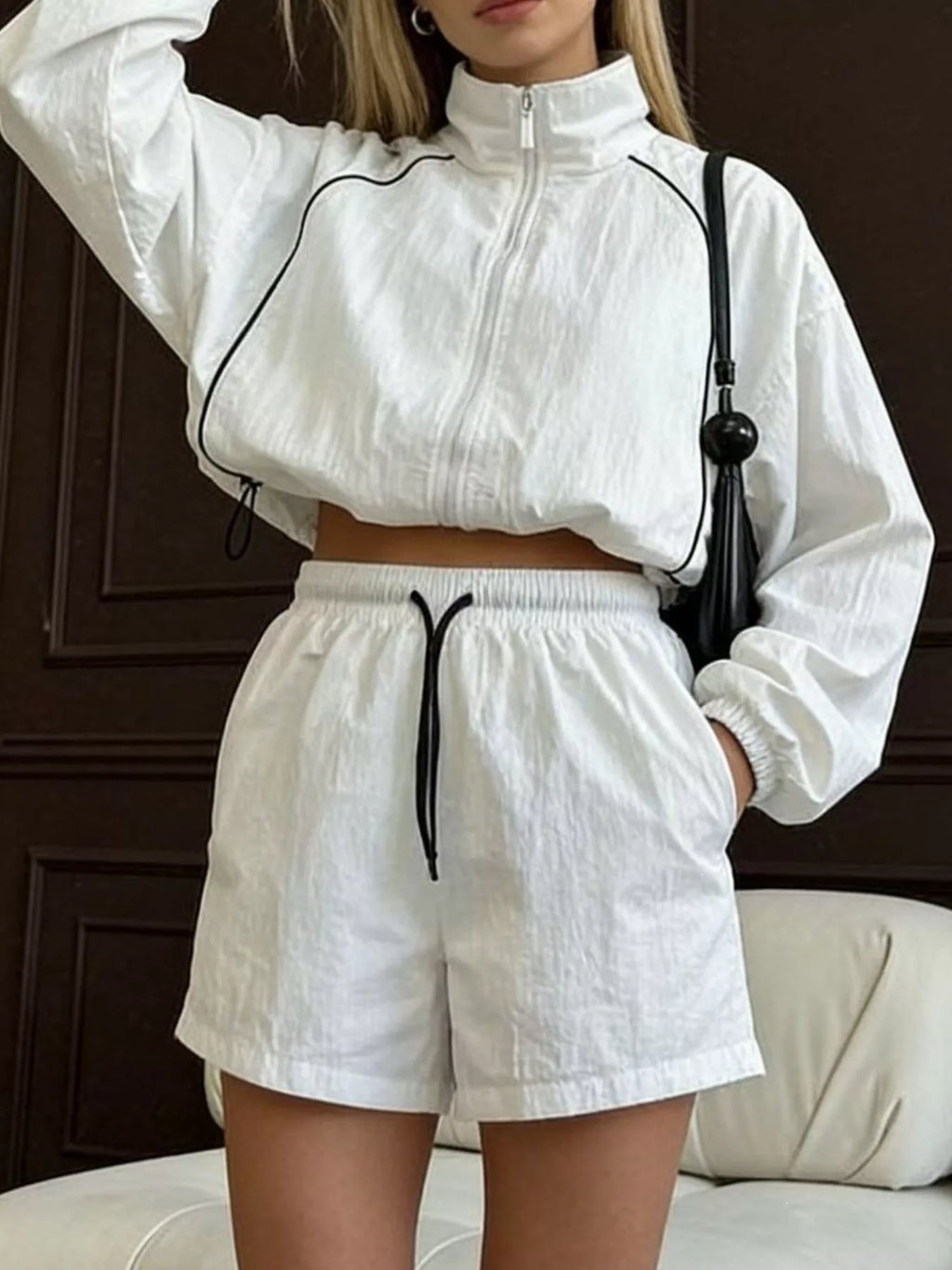Zip-up Jacket Shorts Two-piece Set (6)