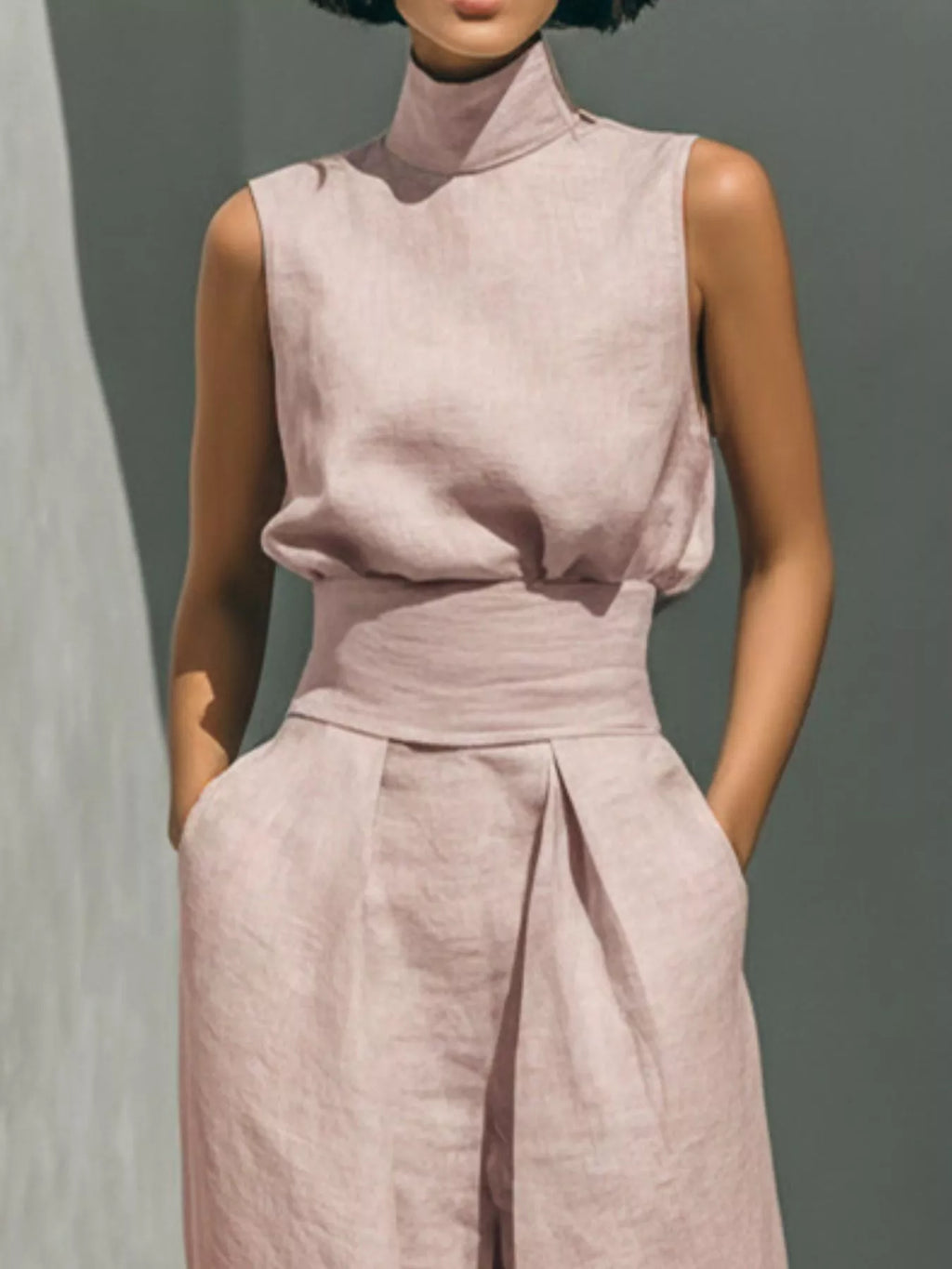Full Size Turtleneck Sleeveless Top Wide Leg Pants Set Plus (8)