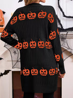 Halloween Pumpkin Open Front Knit Cardigan (3)