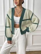 Color-block Ribbed Knit Open-front Cropped Cardigan (12)