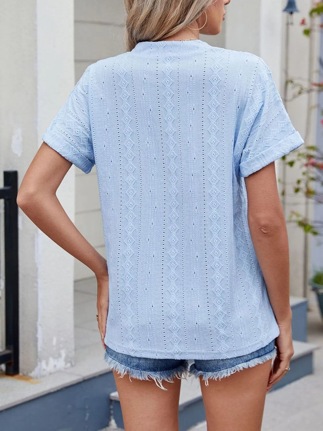 Eyelet Notched Short Sleeve Top (5)