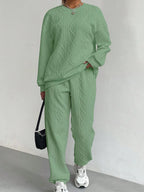 Texture Round Neck Top Pants Set (15)
