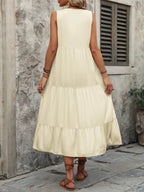 Decorative Button Notched Sleeveless Dress (25)