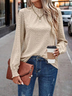 Texture Mock Neck Long Sleeve Blouse (3)