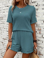 Tassel Round Neck Top Shorts Set (14)