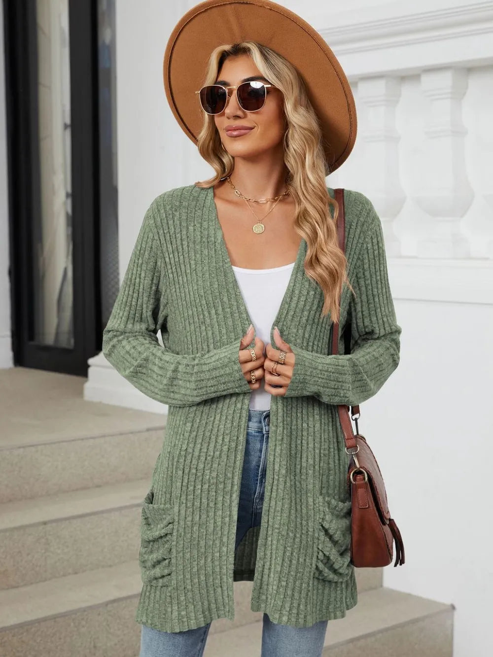 Pocketed Open Front Long Sleeve Cardigan (9)