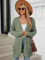 Pocketed Open Front Long Sleeve Cardigan (9)