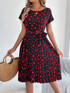 Heart Print Short Sleeve Tie Waist Dress (7)
