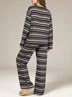 Striped Long-sleeve Top Wide-leg Pants Set (7)