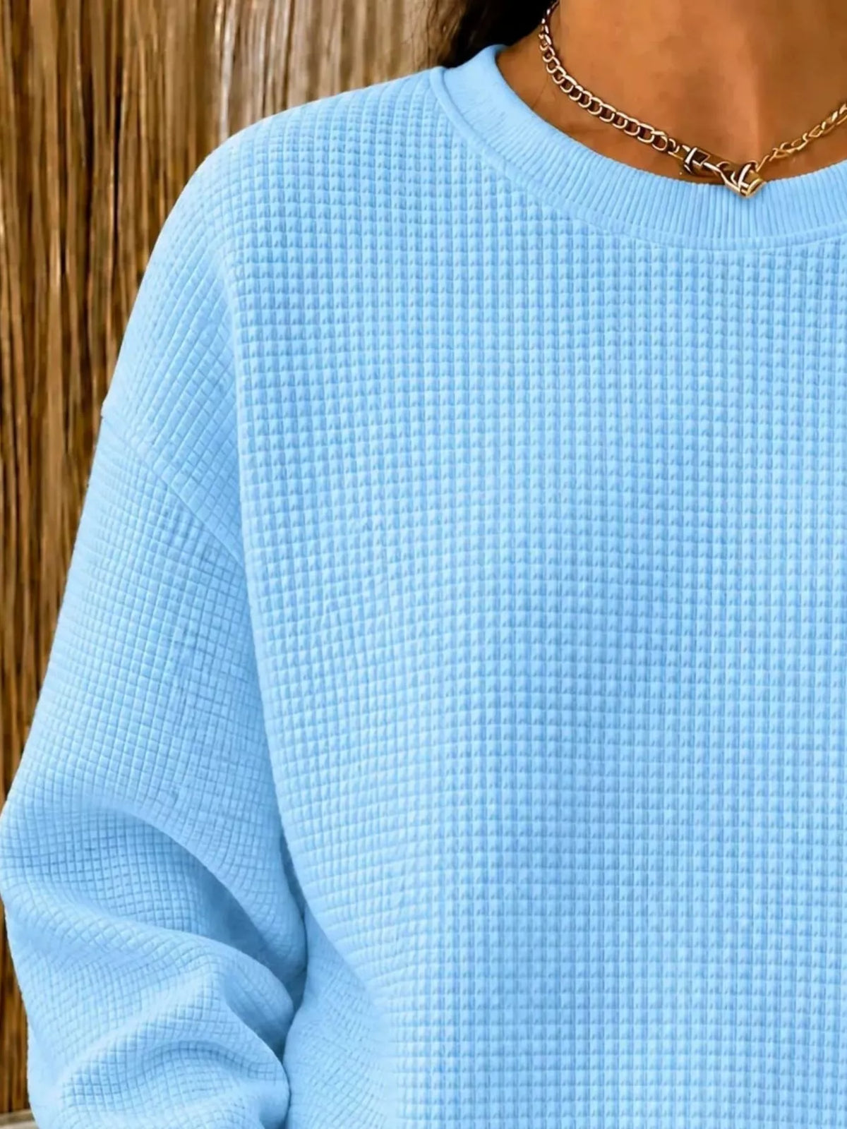 Full Size Waffle Knit Crewneck Sweatshirt Plus (4)