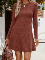 Ribbed Knit Long Sleeve A-line Dress (2)