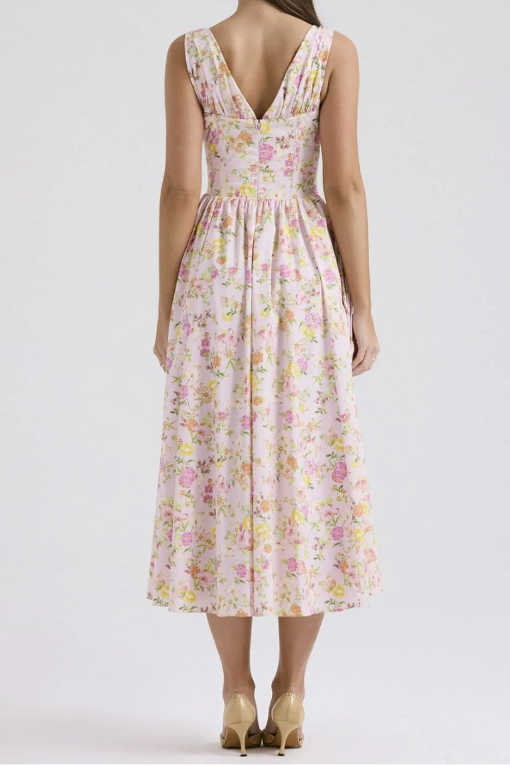 Floral V-neck Sleeveless Midi Dress Pockets (11)