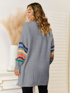 Striped Open Front Dropped Shoulder Cardigan (8)