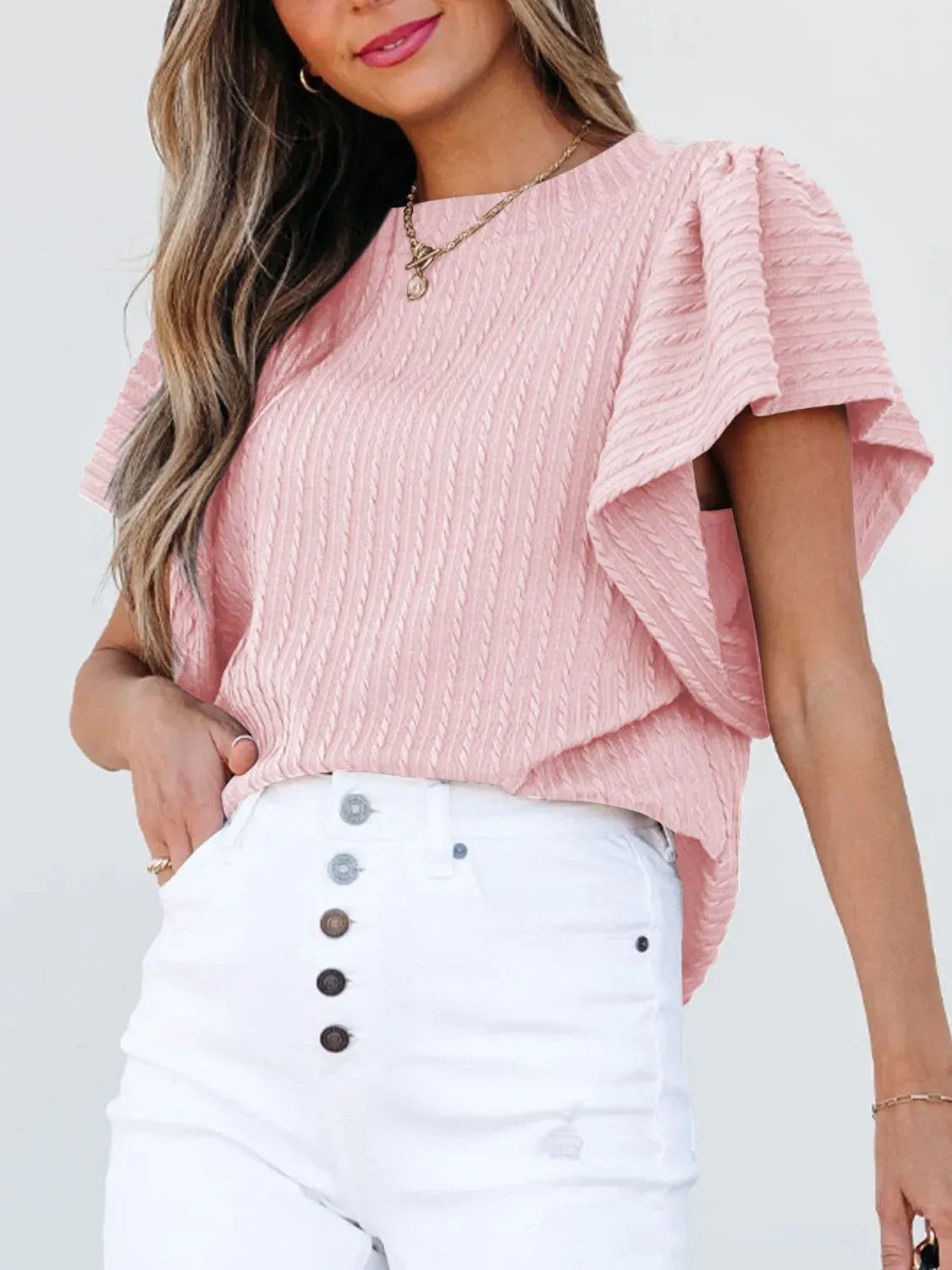 Round Neck Ruffle Sleeve Top (2)
