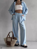 Button Up Long Sleeve Shirt Pants Set (2)