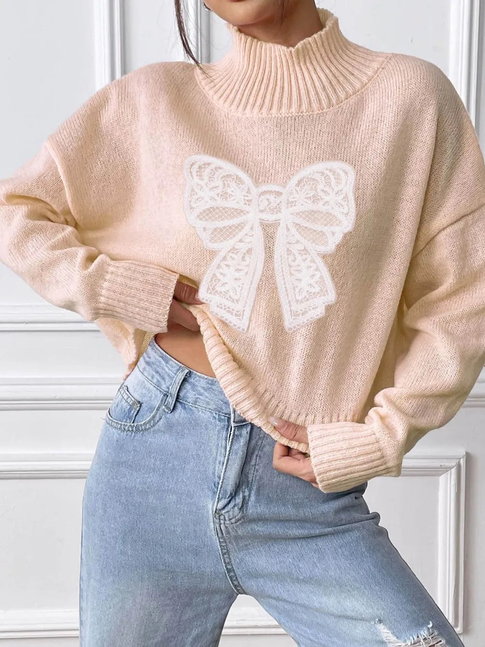Bow Turtleneck Long Sleeve Sweater (15)