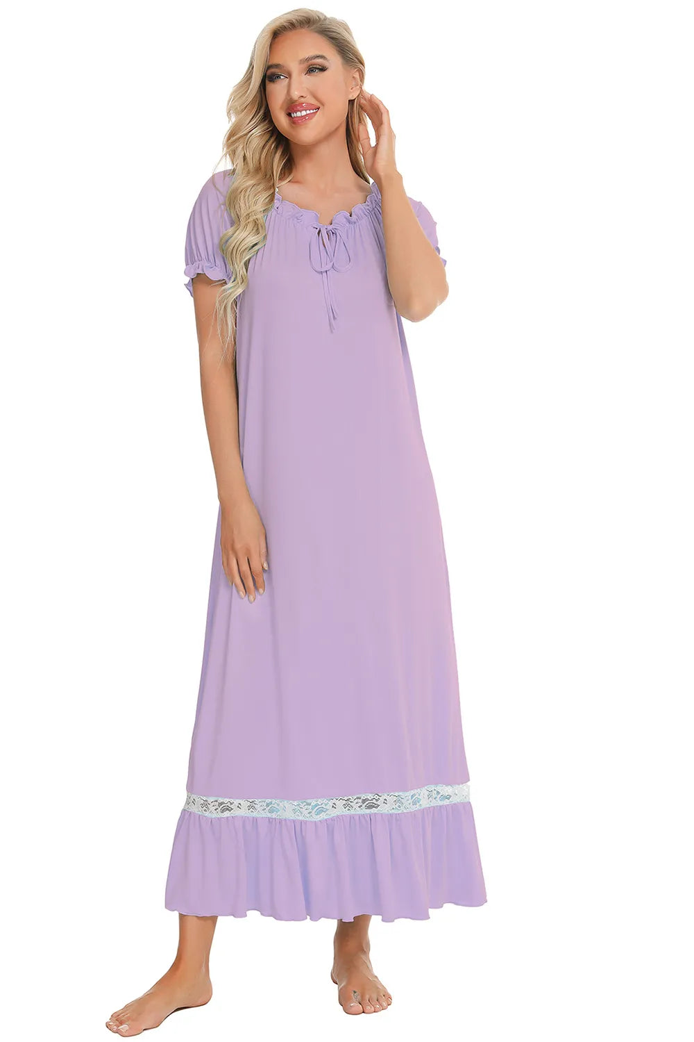 Lace Detail Short Sleeve Lounge Dress (32)