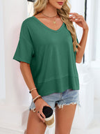 V-neck Relaxed Fit Solid Color T-shirt (9)