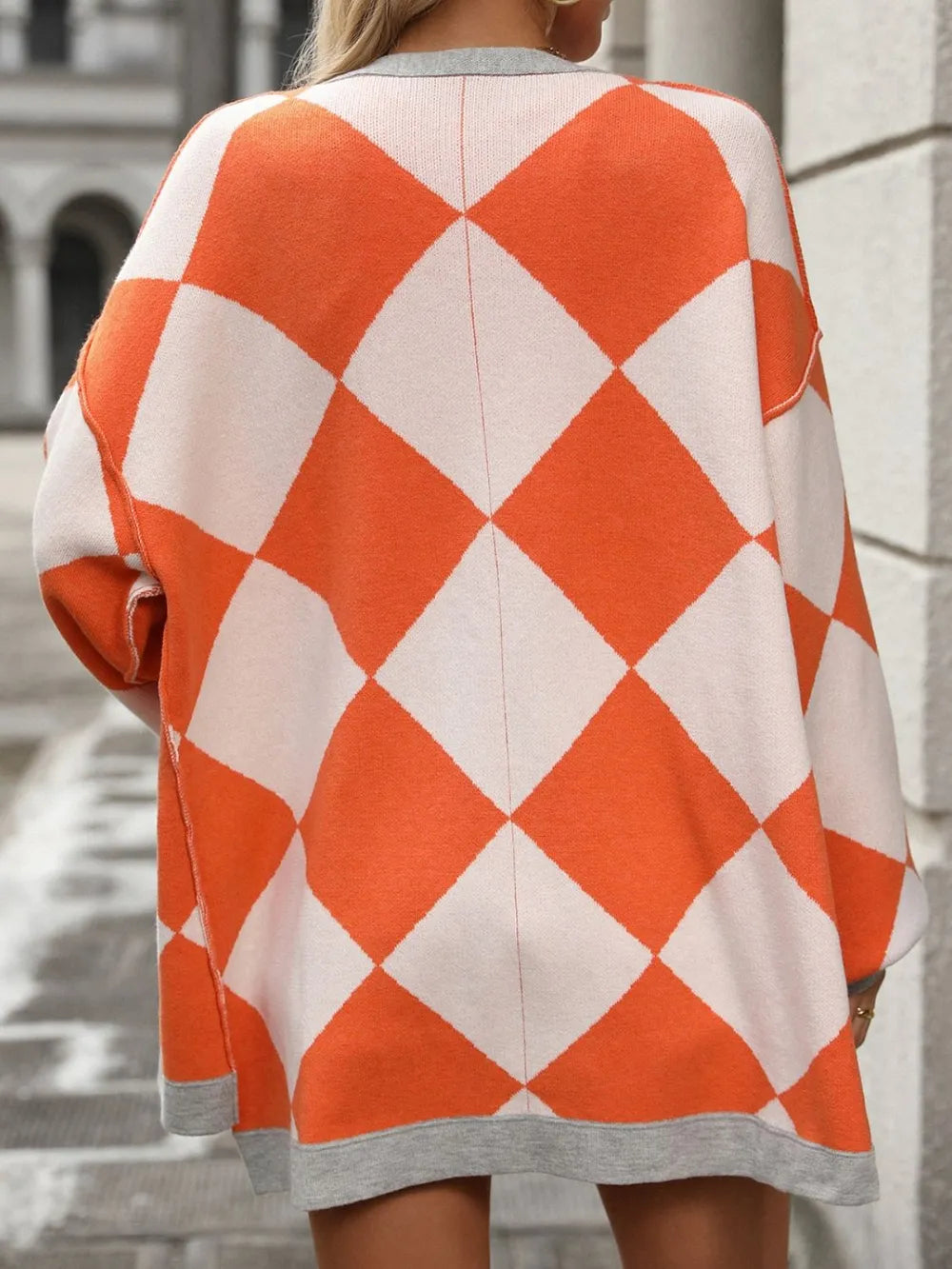 Checkered Dropped Shoulder Long Sleeve Cardigan (8)