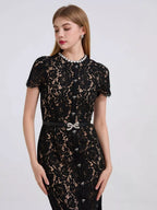 Lace Short Sleeve Mermaid Dress (21)