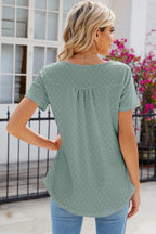 Eyelet Quarter Button Short Sleeve T-shirt (28)