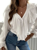 Full Size Ruffle Trim V-neck Shirt Plus