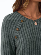 Ribbed Knit Decor Button Long Sleeve T-shirt (8)