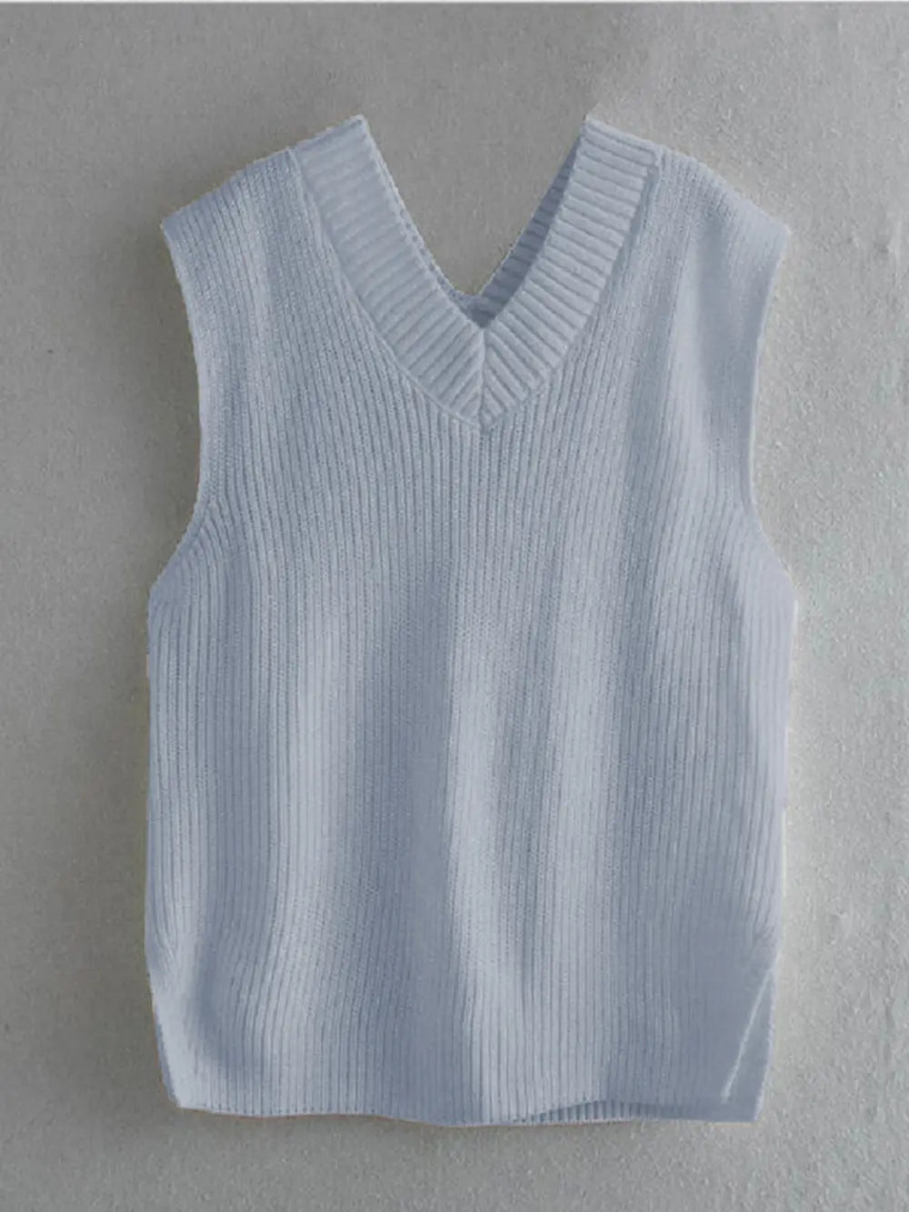 Ribbed V-neck Sleeveless Sweater Vest (6)