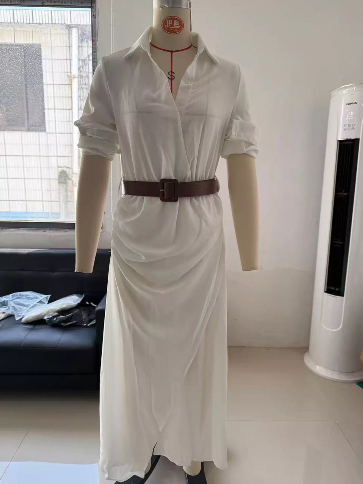 Button Front Long-sleeve Shirt Maxi Dress (6)