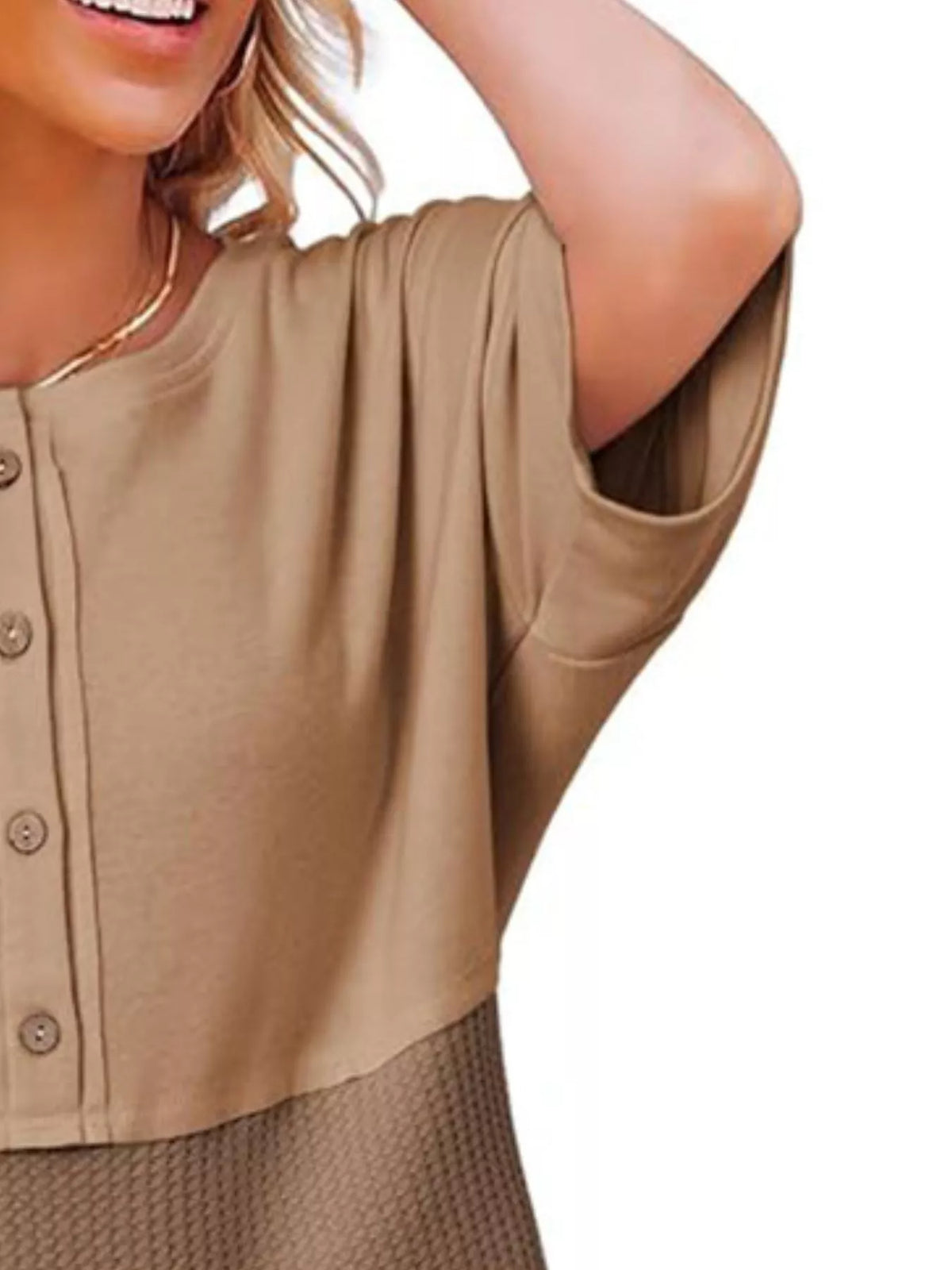 Button Detail Texture Knit T-shirt (18)
