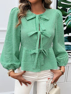 Tied Round Neck Long Sleeve Blouse (5)