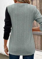 Block Ribbed Knit Decor Button T-shirt (3)