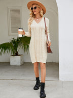 Cable-knit V-neck Mini Sweater Dress (3)