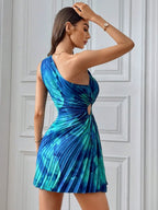 Cutout Drawstring Pleated Tie-dye Sleeveless Mini Dress (14)