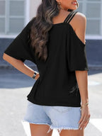 Asymmetrical Neck Half Sleeve T-shirt (7)