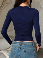 Round Neck Long Sleeve Fitted T-shirt (4)