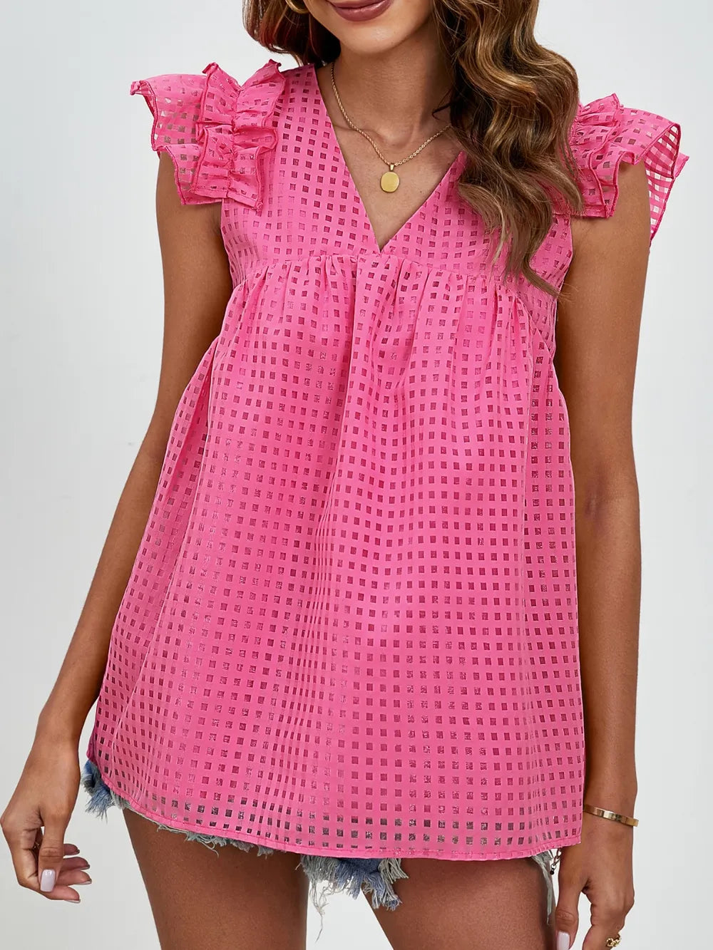 Ruched V-neck Cap Sleeve Blouse (16)