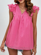 Ruched V-neck Cap Sleeve Blouse (16)