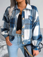 Plaid Collared Neck Long Sleeve Jacket (22)