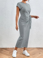 Tied Striped Round Neck Short Sleeve Tee Dress (2)